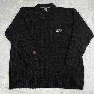 VTG FUBU Sports Black Chenille Ribbed Crewneck Sweater Hip-Pop Size XL Y2K Relax